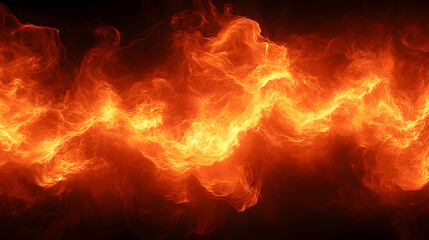 Abstract fiery background with bright orange and yellow flames on a dark background.