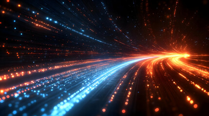 Abstract glowing lines in a dark space.