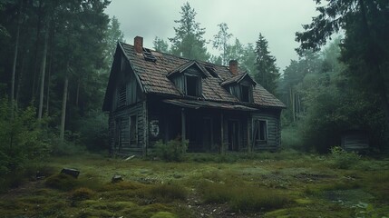 abandoned old house in the forest : Generative AI