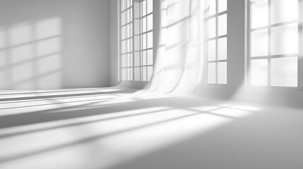 Fototapeta premium Abstract white studio background for product presentation Empty room with shadows of window Display product with blurred backdrop : Generative AI