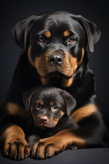 Obraz premium Cute Rottweiler Dog with Puppy