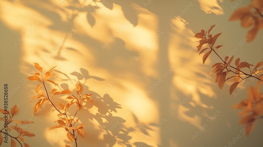 Poster warmtoned floral shadows on the walls in the house for a minimalist style background : generative ai