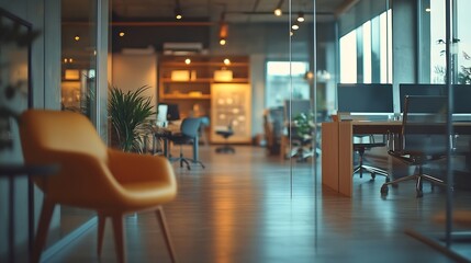 Photo of a modern office where programming digital marketing and web design projects are done Office with modern furniture and glass office : Generative AI