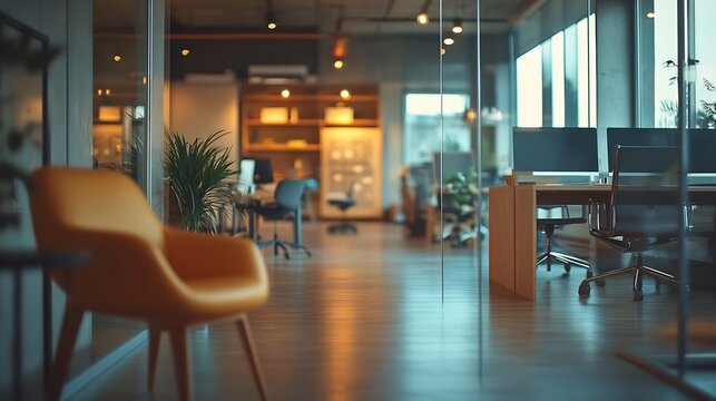 Photo of a modern office where programming digital marketing and web design projects are done Office with modern furniture and glass office : Generative AI