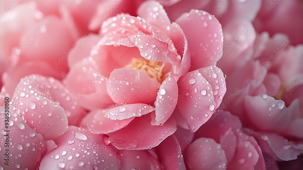 Wall mural peony flowers and peony petals after rain floral background closeup nature : generative ai