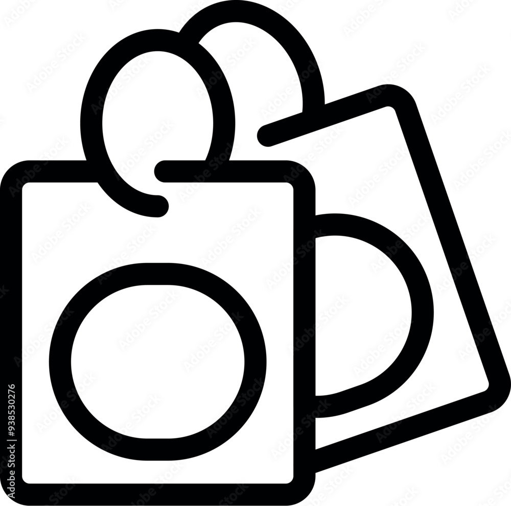 Poster line art vector icon of two blank price tags hanging on a string, perfect for retail and commerce th