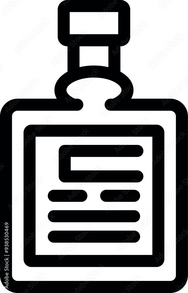 Poster simple vector icon of a bottle with a tag attached, potentially representing a product label or iden