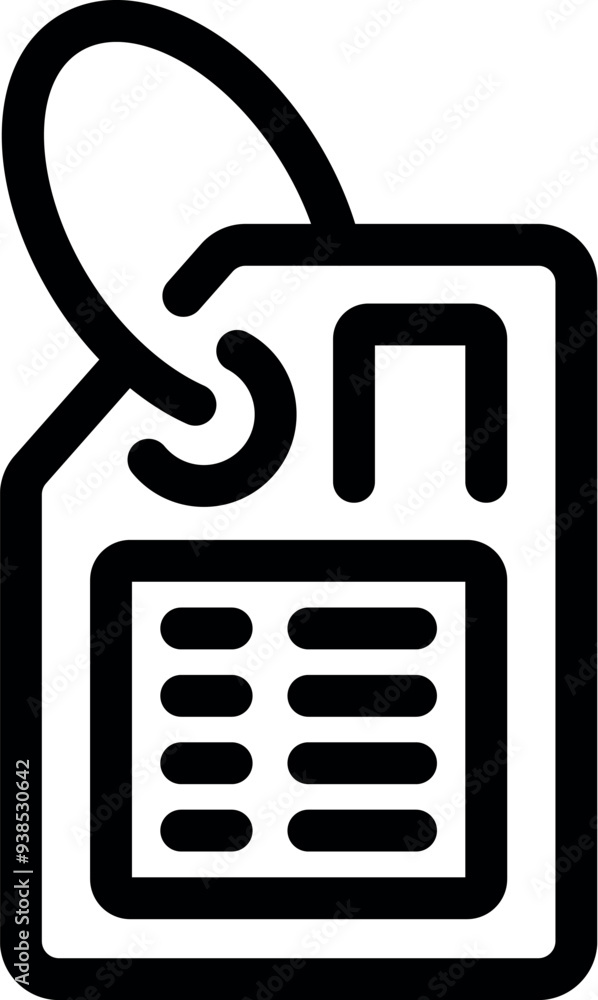 Poster simple luggage tag icon with lines for information and a string for attaching