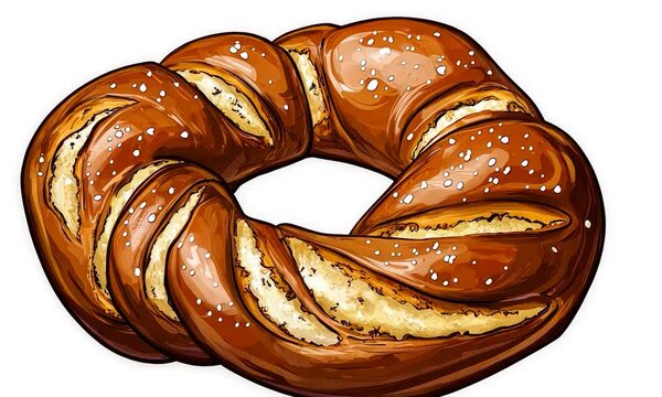 2D cartoon style illustration of a pretzel bread rendering