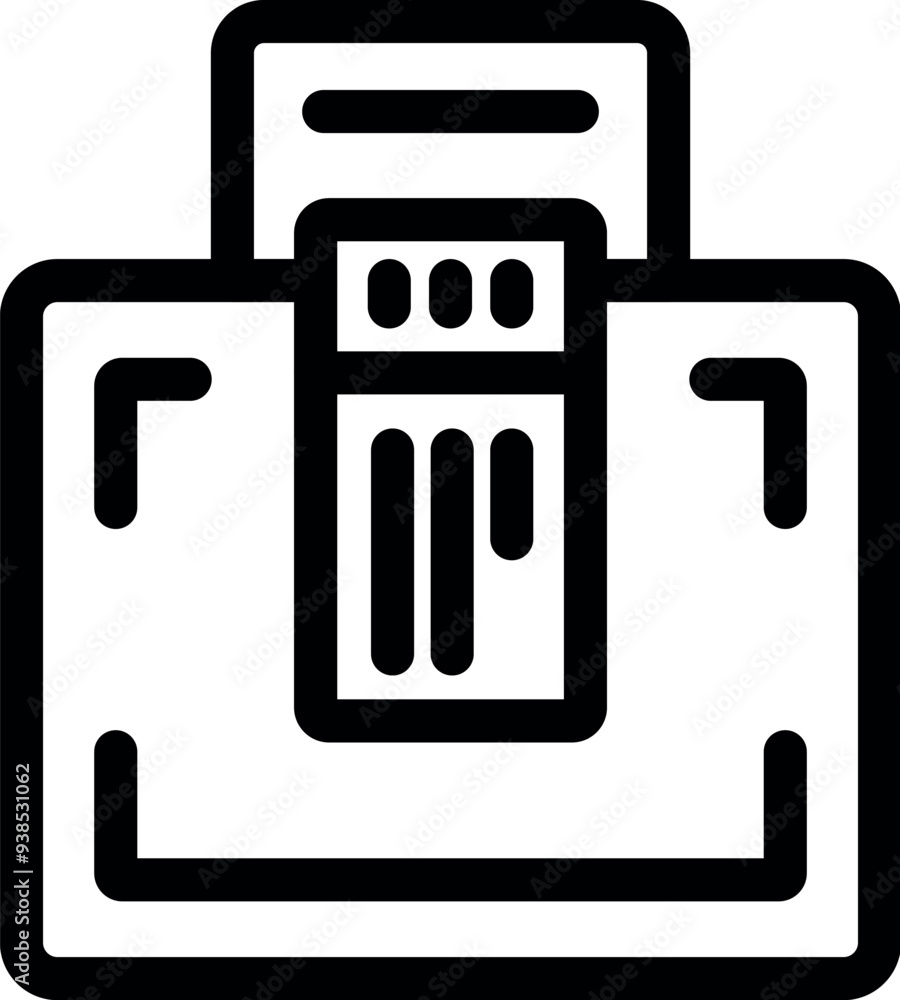 Poster icon of a machine analyzing a document with a graph showing data analysis results