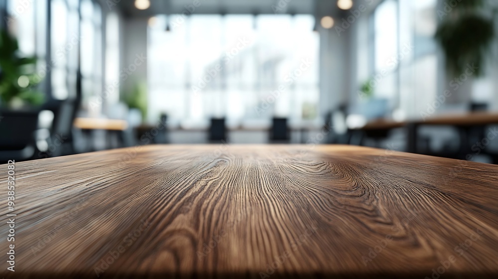 Aufkleber on the blurred background of the empty office room a wooden board rested atop the table : generative