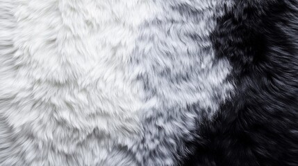 A luxurious carpet with a gradient from black to white, resembling soft fur. Black and white shaggy textured carpet for a touch of elegance.