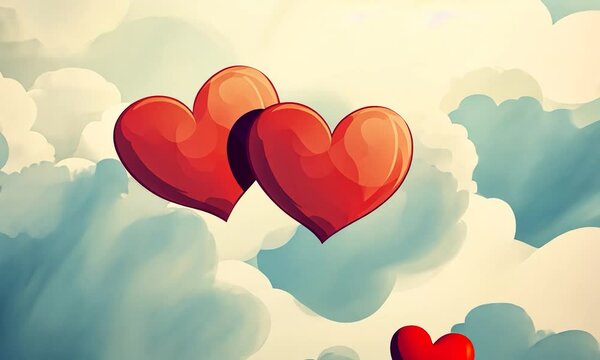 2D cartoon style illustration of two interconnected red hearts against a stylish backdrop Represents themes of love romance and partnership