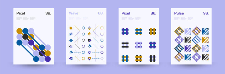 Diverse Set of Geometric Patterns: Wide Range of Symmetrical Geometric Shapes and Repeating Forms. Abstract Mosaic Poster Background. Vector Illustration.