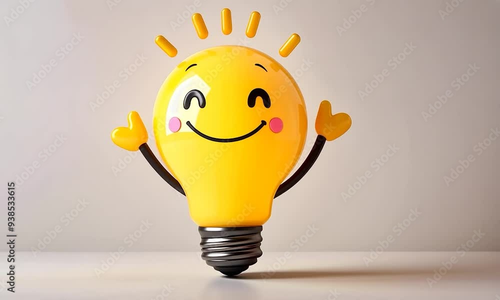 Poster 2d cartoon style light bulb character on a white background adding a playful touch to your creative 