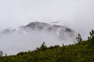 Mountain landscape in Glacier Bay National Park in southeastern Alaska during summertime