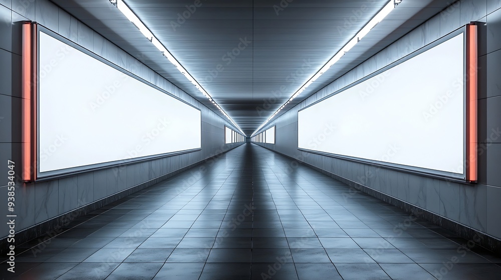 Poster horizontal blank advertising banners posters mockup in underground tunnel walkway outofhome ooh medi
