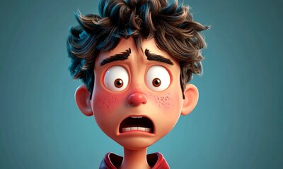 2D cartoon style male character displaying a frightened expression