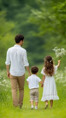 Fototapeta premium Happy Family Walking Together in Nature
