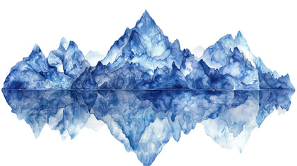 Stunning watercolor mountain landscape reflecting on tranquil water isolated on transparent background PNG