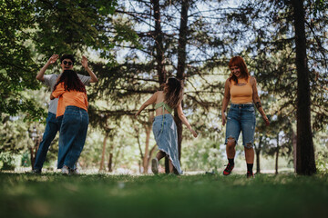 Group of young teenagers playing and enjoying themselves in a park, highlighting friendship, joy, and moments of laughter and happiness.