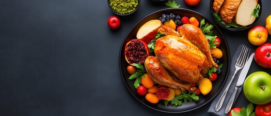 Roasted Chicken Dinner with Fresh Fruit and Vegetables - Powered by Adobe