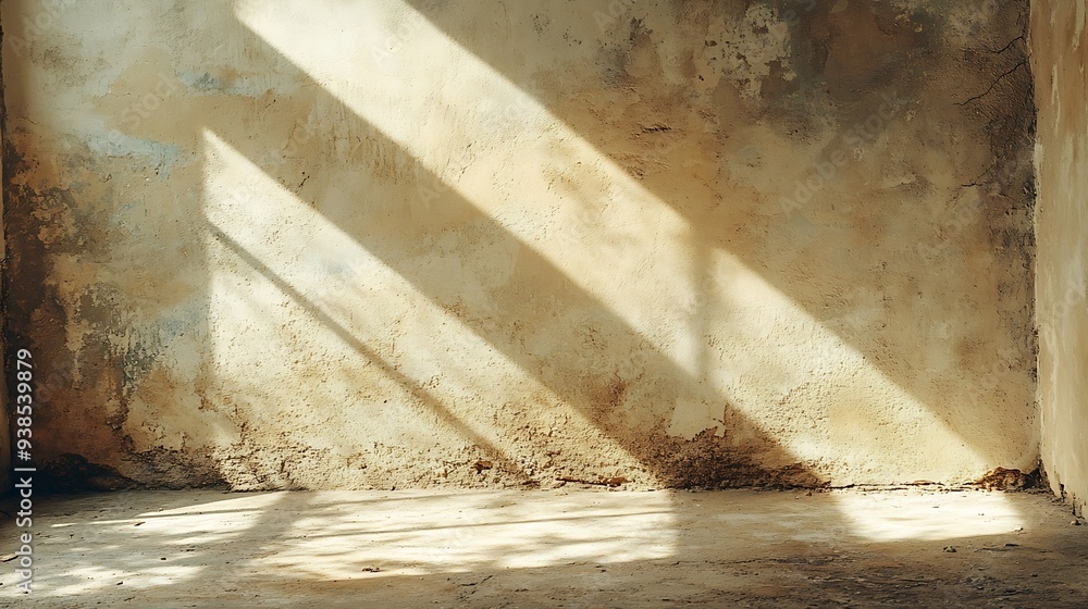 Poster cosmetic beauty presentation background minimal abstract brown concrete background with light for product displayed shadow and light from windows on rustic plaster wall beige studio ba : Generative AI