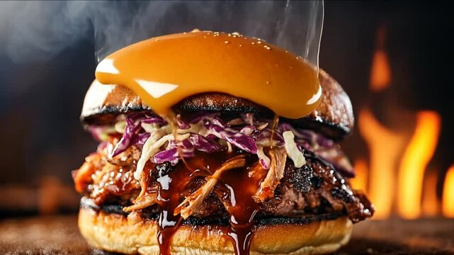 pulled pork sandwich with red cabbage slaw