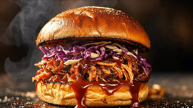 pulled pork sandwich with red cabbage slaw