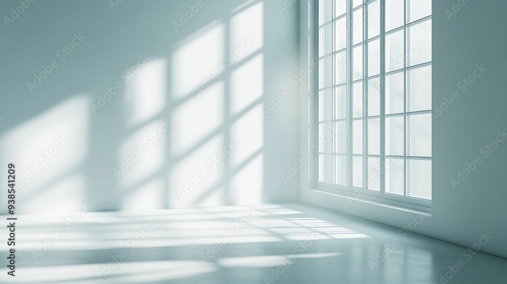 Leinwandbilder Abstract white studio background for product presentation Empty room with shadows of window Display product with blurred backdrop : Generative AI