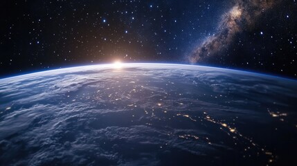Fototapeta premium A view of Earth from space, with the Milky Way galaxy and countless stars stretching across the sky