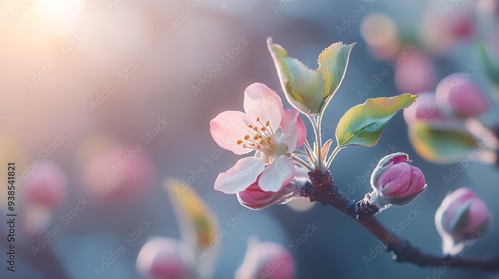 Poster apple flower buds in bloom signaling the arrival of spring the apple tree blossoms with the beauty o