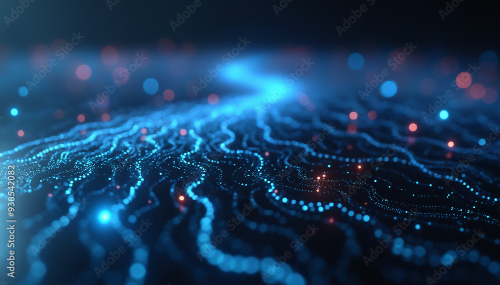 Poster flowing digital waves with network nodes: a flowing network of digital waves with interconnected nod