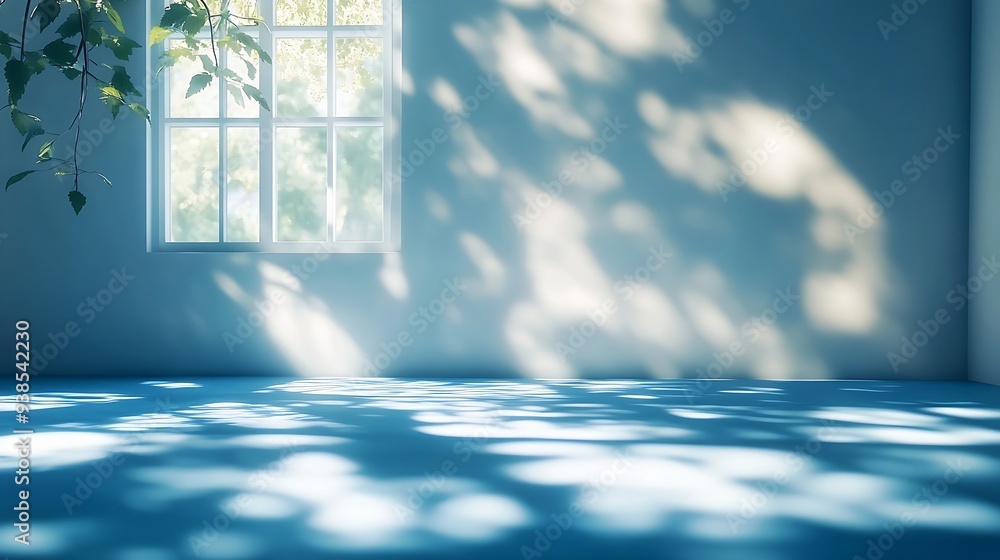 Leinwandbilder studio style background wall decoration presentation uses white and blue tones with shadows cast fro