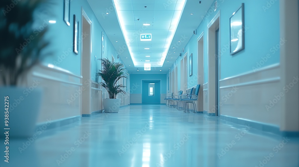 Poster Blur abstract background of corridor in clean hospital Blurred view of aisle in office with light floor Blurry lobby and waiting area in hotel Defocused empty area for event hall in sh : Generative AI