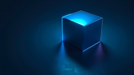 Vector illustration of an abstract 3D blue cube box on a dark background