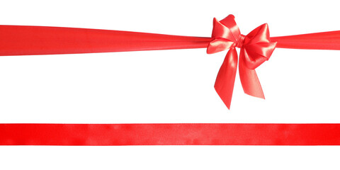 Red satin and bow on white background