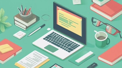 A virtual classroom setup with a laptop, digital pen, and educational apps, highlighting remote education