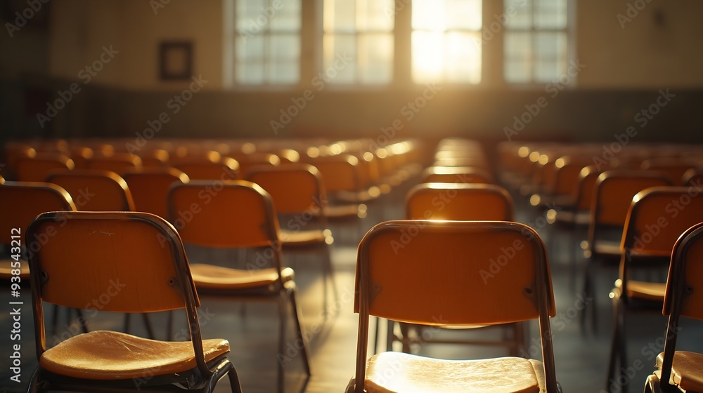 Fototapete Empty classroom with many Lecture Chair : Generative AI