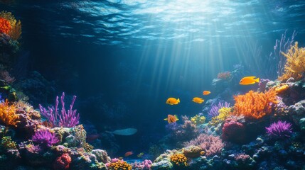 Naklejka premium Underwater Scene with Vibrant Coral Reef and Colorful Tropical Fish