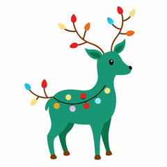 A Reindeer with Christmas lights tangled in its vector illustration 