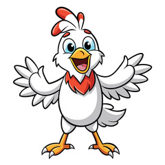 Naklejka premium Chicken spreading wings cartoon character