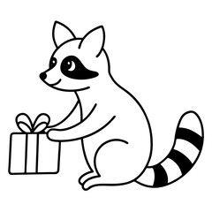 : A Raccoon opening a Christmas present vector illustration