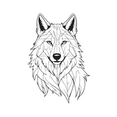 Wolf line art vector silhouette with white Background