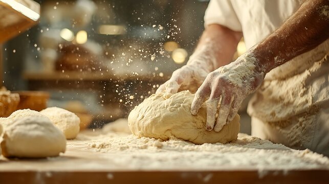 Bakers forming bread dough in a bakery Bakery Concept : Generative AI