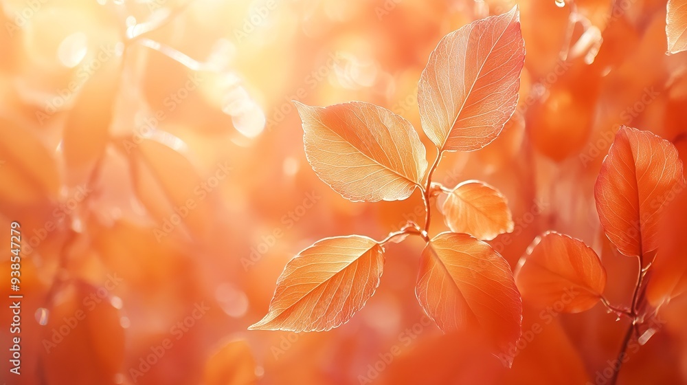 Poster Background from leaves closeup in color Color of the year 2024 Peachy Fuzz Color of the year Fluffy leaves : Generative AI