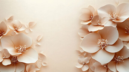 Delicate, light peach colored paper flowers on a light beige background.