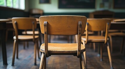 Empty chairs and desks in classroom at school : Generative AI
