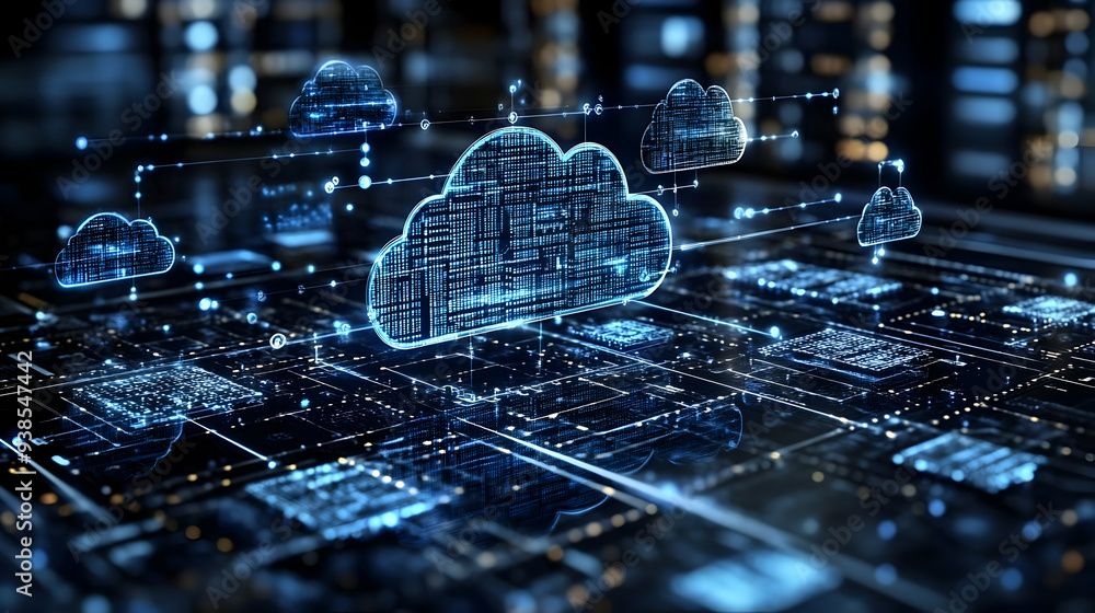 Poster digital cloud computing concept.