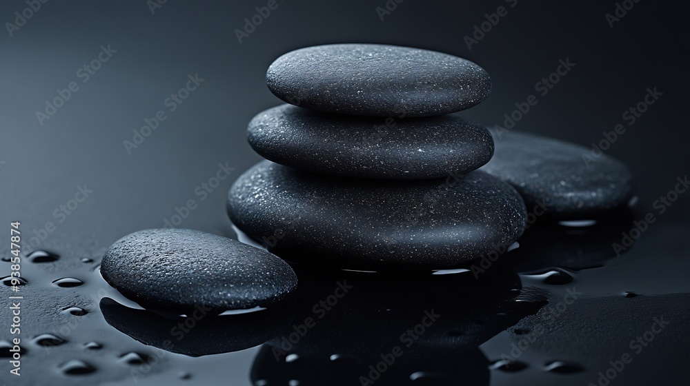 Poster black stones on dark gray background for product presentation podium background : generative ai